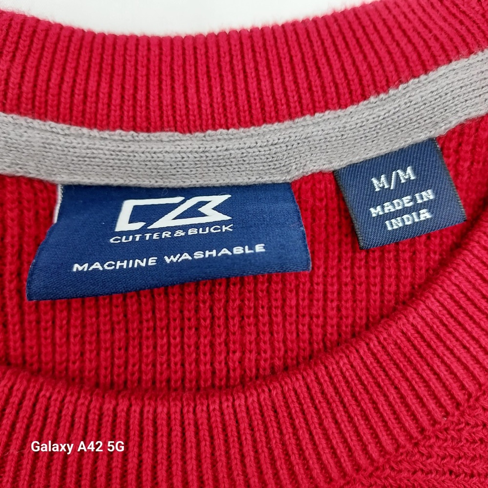 Cutter Buck Men M M Red Textured Knit Crew Neck Sweater Cotton - Picture 2 of 8
